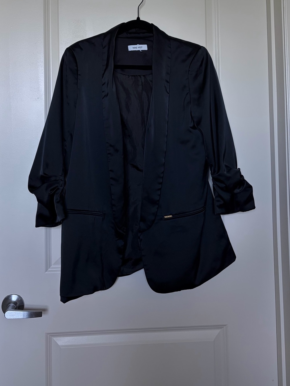 Nine West Black Satin-Trim Open Blazer